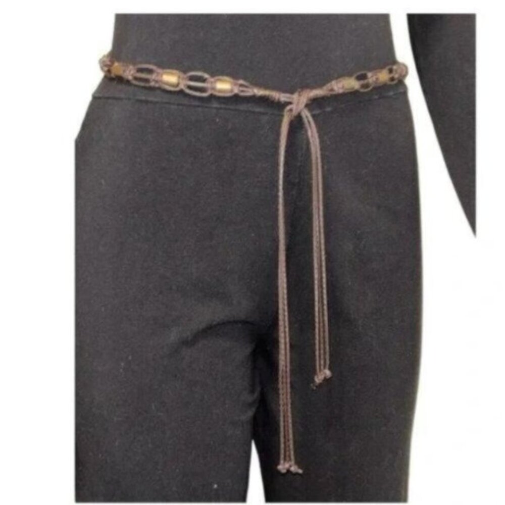 Boho Beaded Brown Thin Braided Rope Belt Size S/M